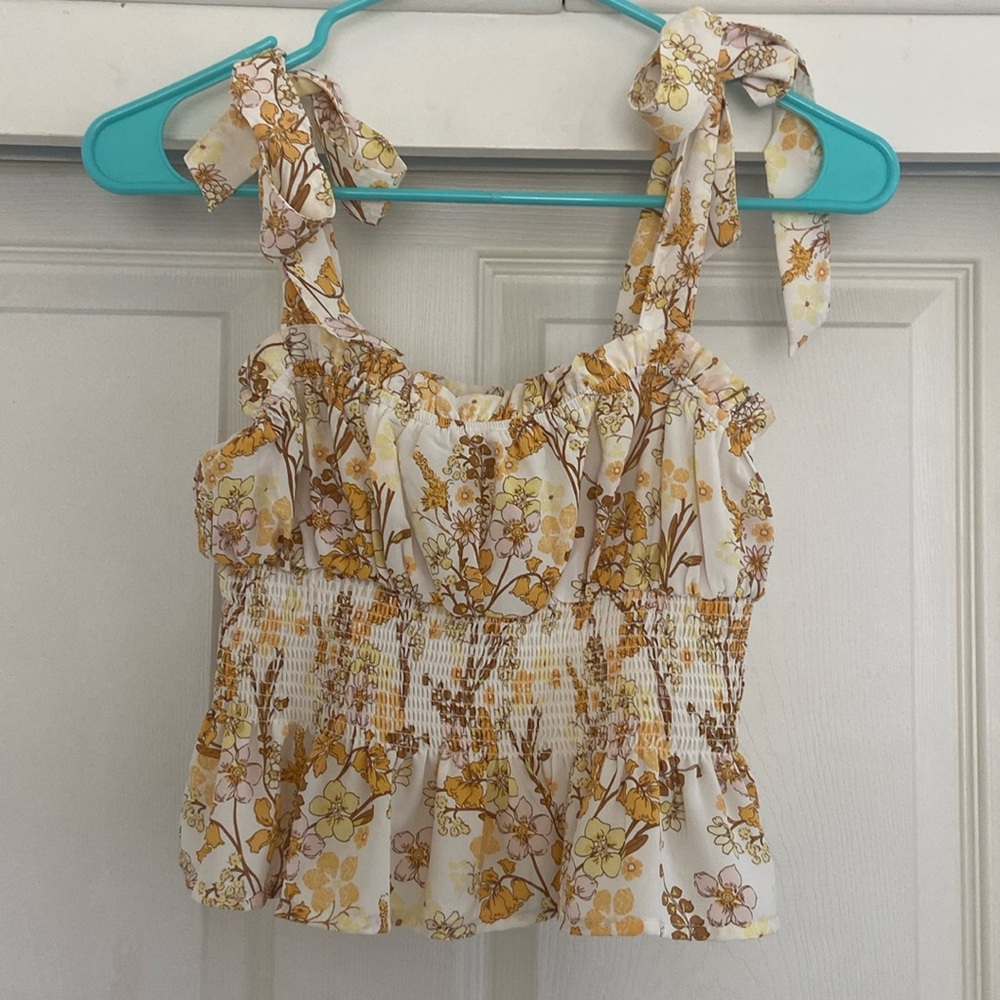 Smocked floral tank top